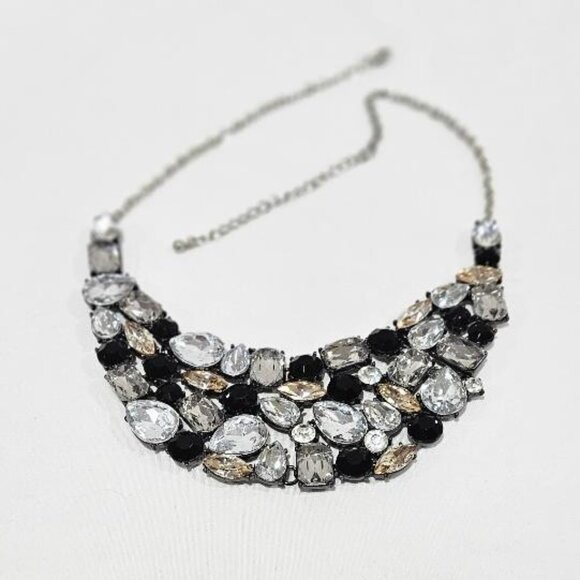 VINTAGE 50 DIAMOND MULTI-COLOR SILVER ELEGANT COLLAR BIB NECKLACE - Picture 1 of 5